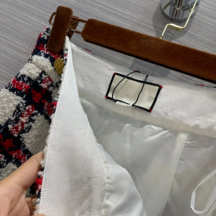Fashion Sweet Tweed Skirts for Women Summer 2021 New Luxury Brand High Waist A-line Contrast Skirts Blended Knitted Skirts Lady