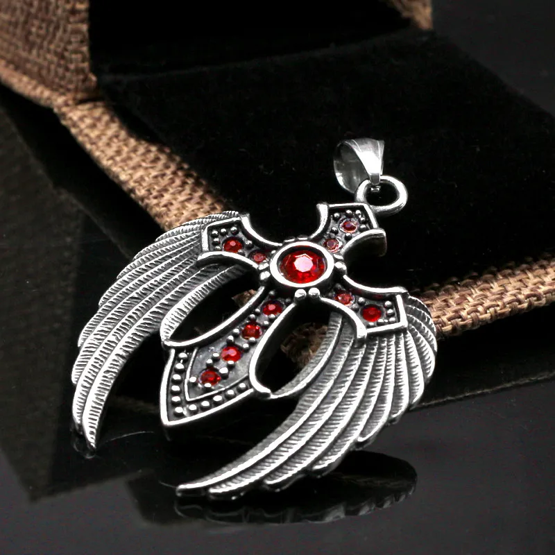 Red KLDY ожерелье с кристаллами, нержавеющая сталь, крылья ангела, крест, кулон, Мужские Винтажные Ювелирные изделия, праздничные подарки, индивидуальные для мужчин и женщин - Окраска металла: Red