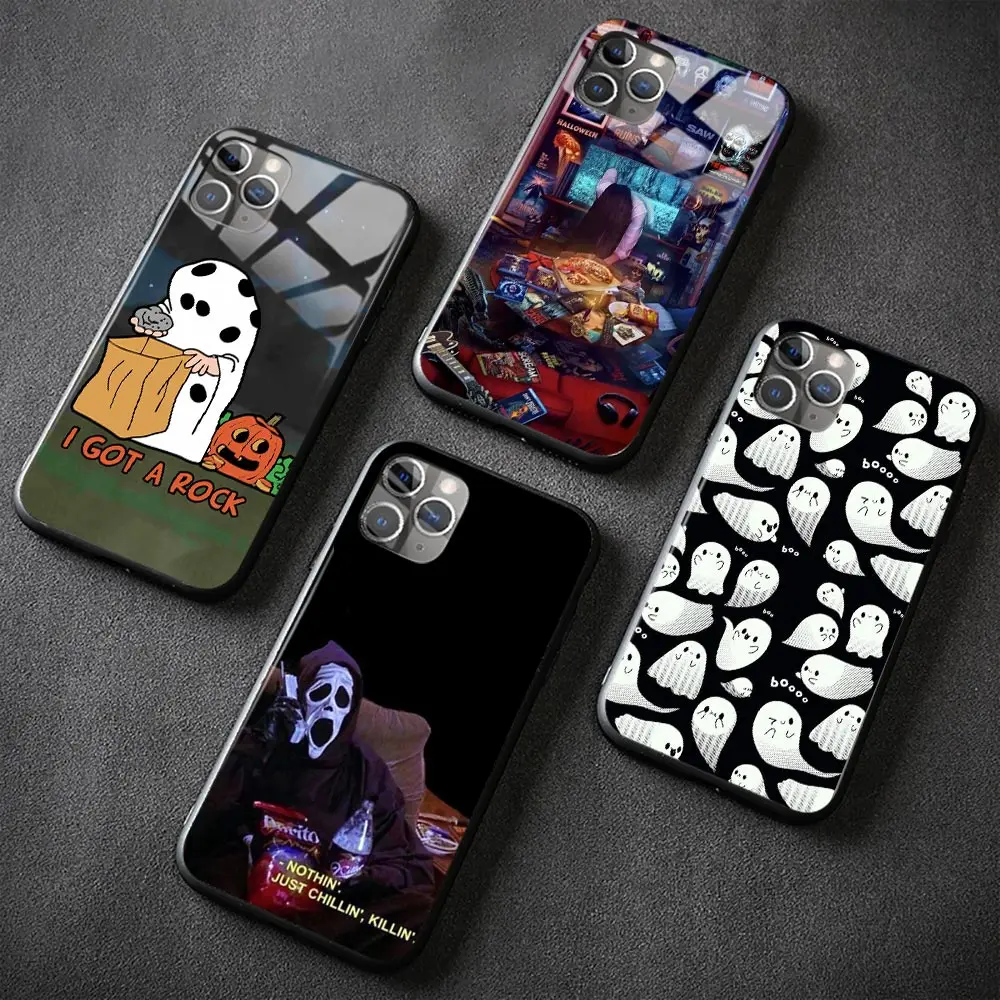 Vintage Halloween Meme Glass Soft Silicone Phone Case FOR iPhone SE 7 8 Plus X XR XS 11 12 13 Mini Pro Max Sumsung Cover Shell