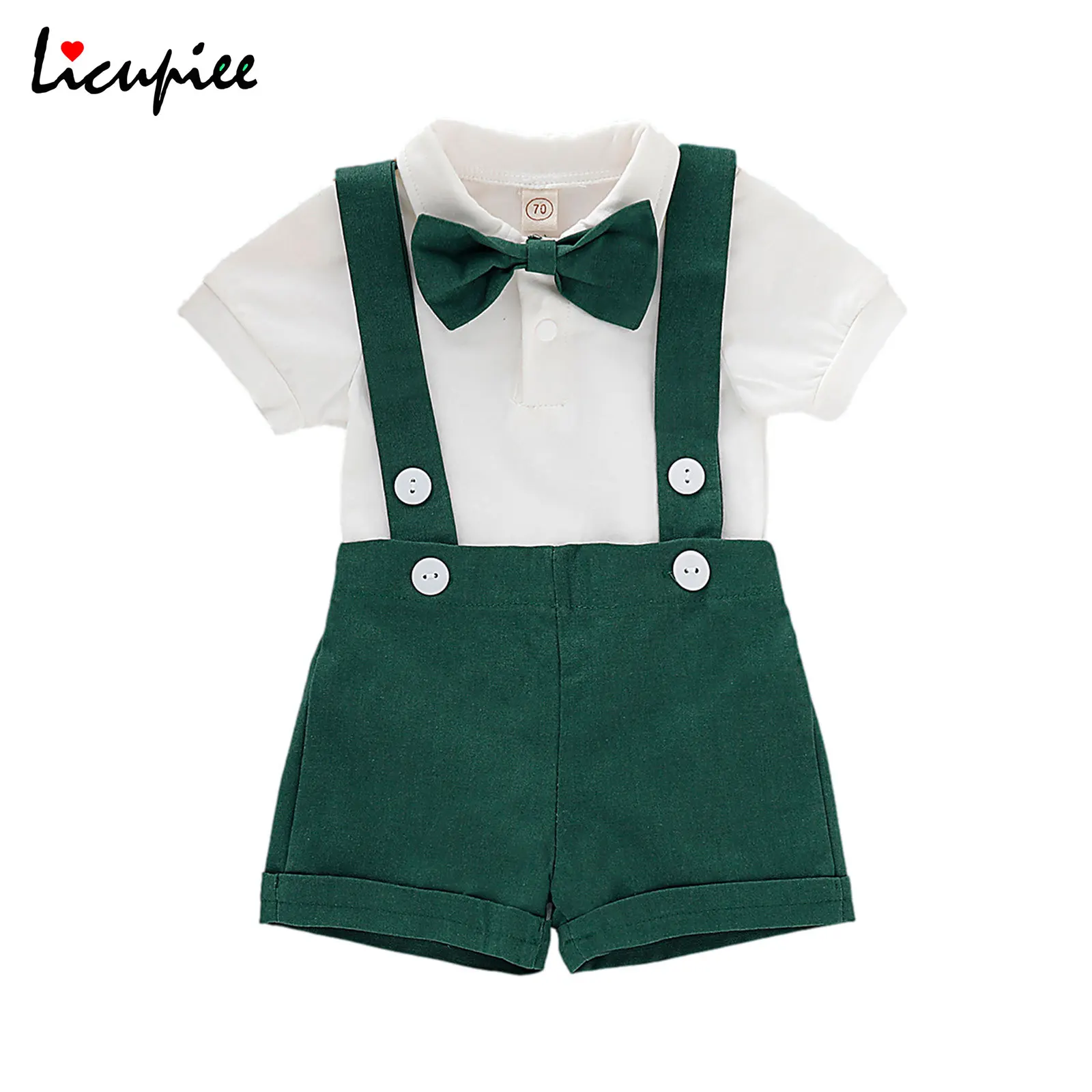 0-24 Months Clothing Sets 3 Pcs Newborn Solid Color Outfits Baby Boys Short Sleeve Lapel Romper + Suspender Pants Bow Tie |