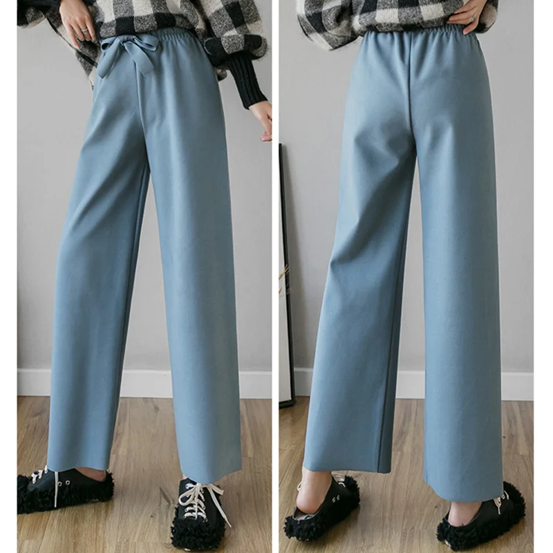 Женские шерстяные широкие брюки REALEFT повседневные свободные длинные с бантом в