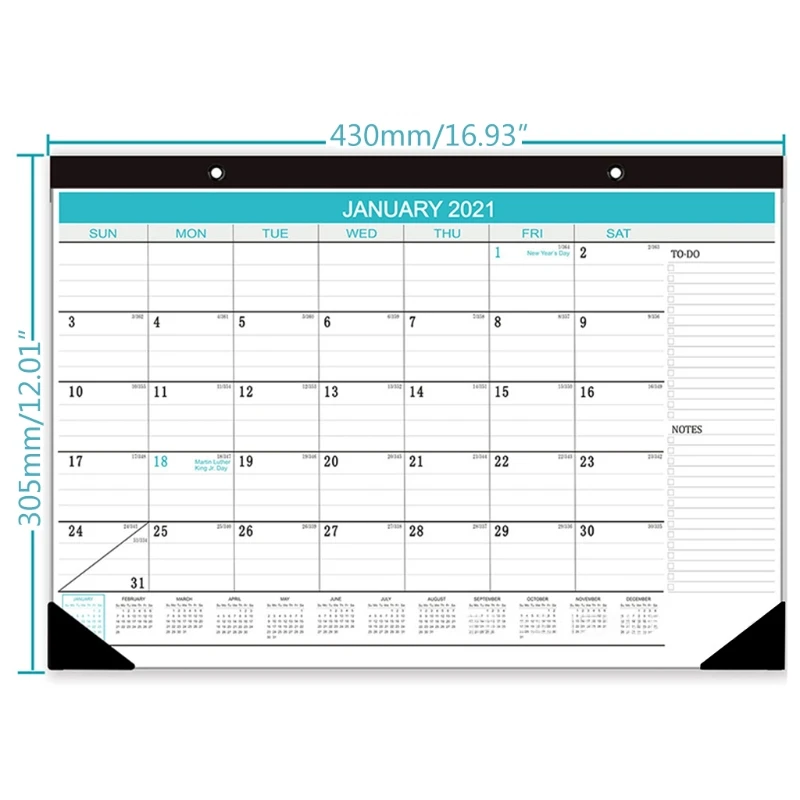 

2021 Wall Calendar January 2021 - December 2021 12"x16.9" Blue Multi-function Timetable Plan
