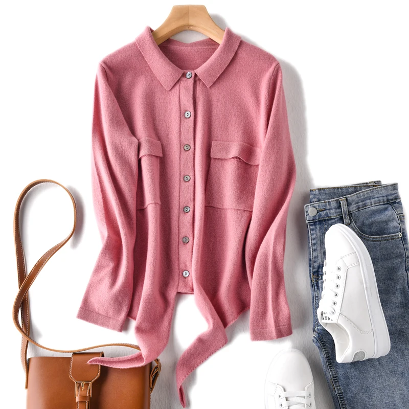 Женский кардиган из 100% шерсти вязаный свитер модная зимняя одежда 6 цветов