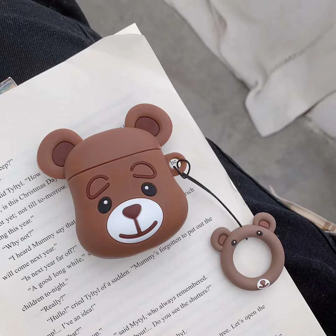 B1 Чехол для AirPods с милым динозавром, авокадо, мультяшным медведем, силиконовый чехол для наушников с кольцом на ремешке, чехол для Apple Air pods, 2 Чехол, fundas - Цвет: B1