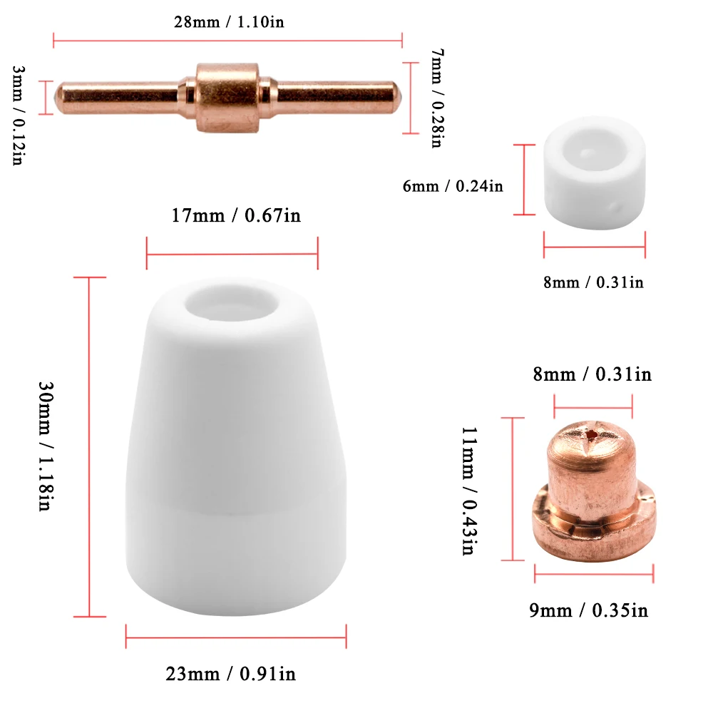 

New 100PCS Cutting Torch Parts Copper Extended Long Plasma Cutter Tip Electrode Nozzle Shieded-cup Gas Ring Kit Consumable