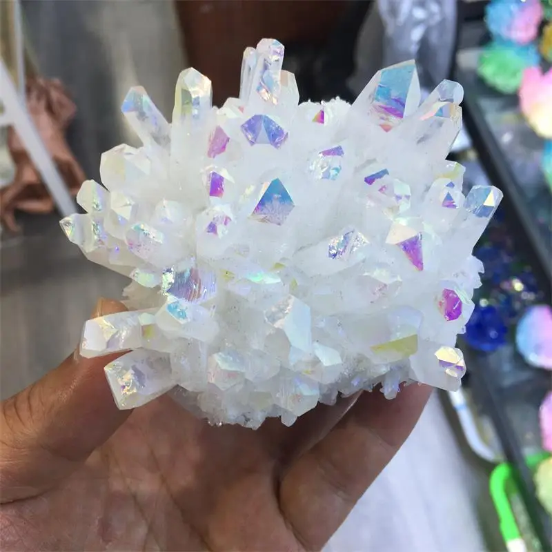 

Natural white crystal cluster electroplated quartz crystal rod chakras heal Reiki pillar point radiation