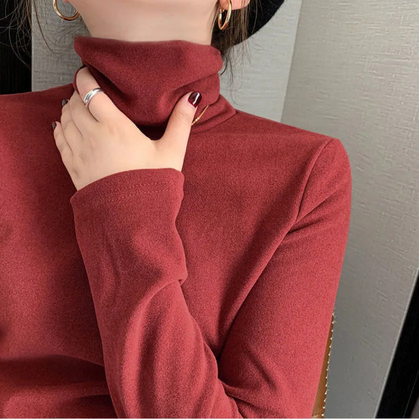 

9 colors de velvet semi-high collar top 2021 early autumn and winter new long sleeve bottoming shirt T-shirt female fashion fore