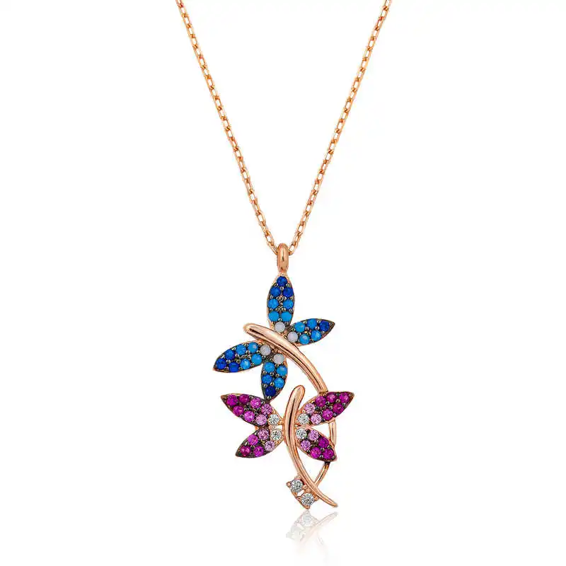 

Real Silver 925 Jewelry Silver Double Butterflies Lady Necklace