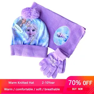 Новая зимняя теплая шапка принцессы Анны и Эльзы для мальчиков и девочек от 2 до 10 лет детская вязаная шапка с шарфом и перчатками
