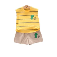 children cotton summer baby boy clothes cartoon stripe o neck vest shorts 2pcssets infant outfit kid fashion toddler tracksuits