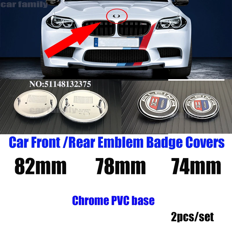 

2pcs Chrome Pvc Base 82mm 74mm 78mm Front/rear Emblem Badge Car Hood Logo for E46 E30 E39 E34 e60 E36 E38 M3 M5 M6 label
