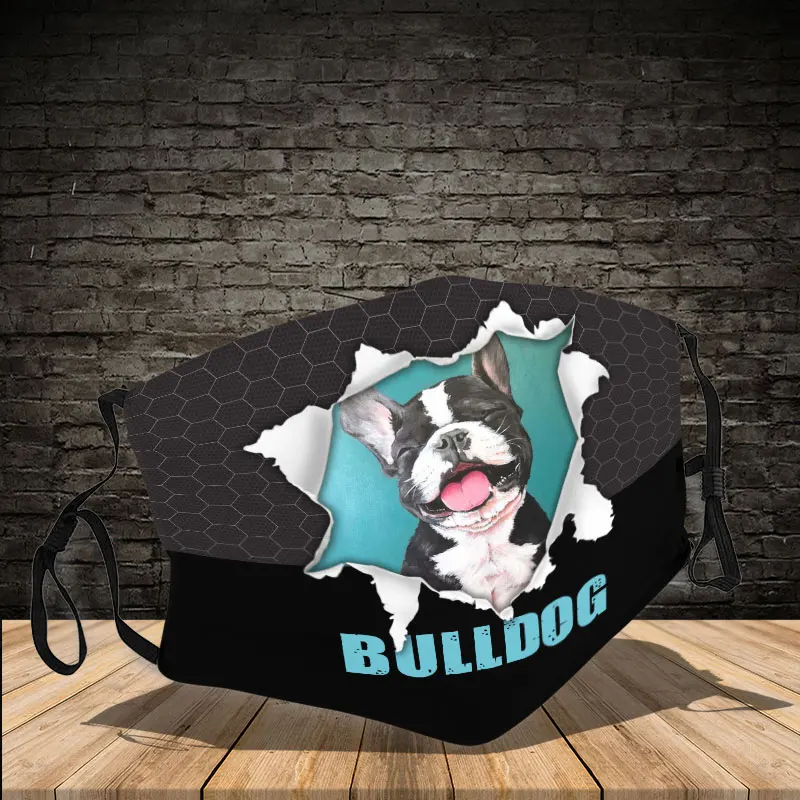

Creative Design Bulldog Printed Dog Lovers Gift Mouth Covering, Washable Reusable Fabric Face Mask with Filter