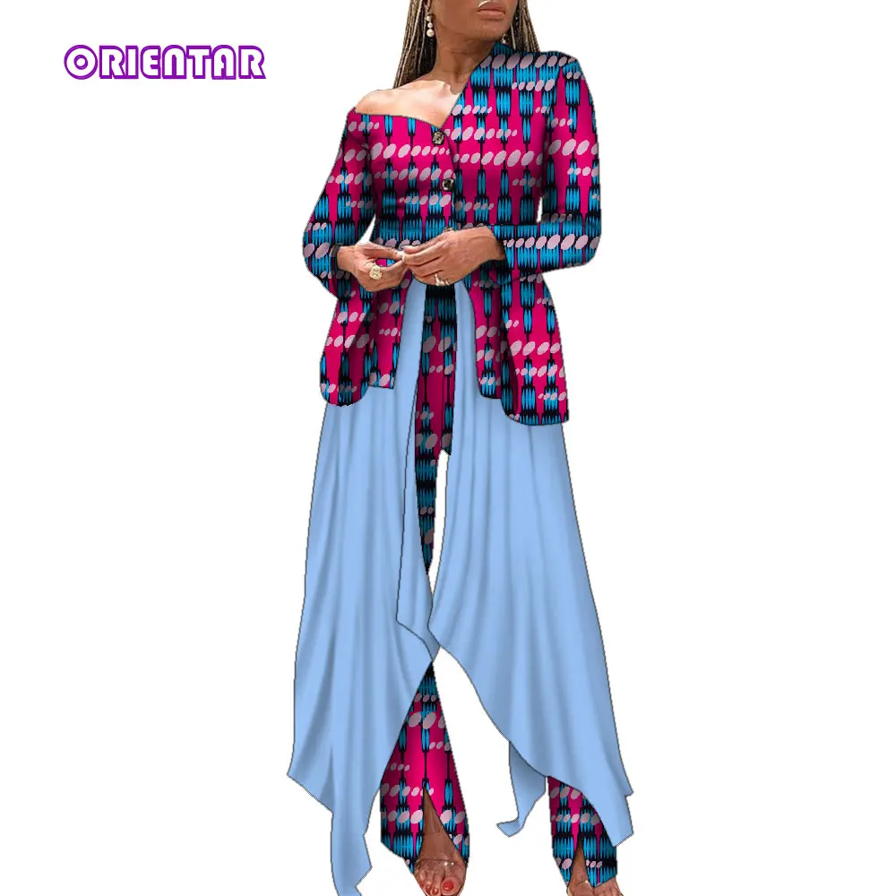 

Fashion Women Suit 2 Piece Set Africa Clothes African Dashiki Top and Trouser Women Outfits Plus Size for Lady WY9141