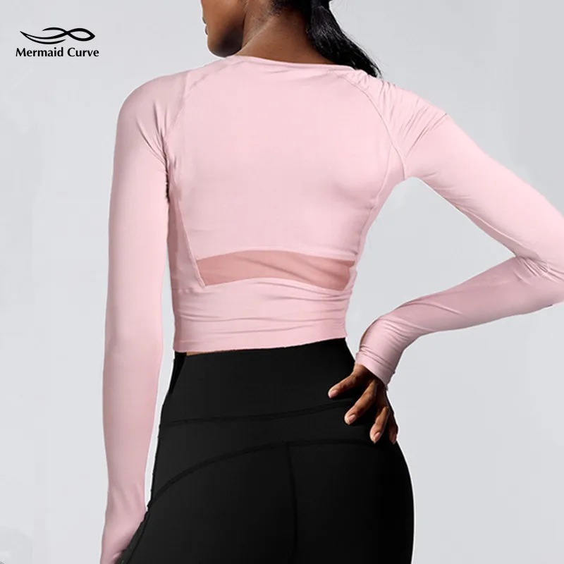 Русалочка кривая женщин тренажерный зал поезд Йога футболки топы с длинными