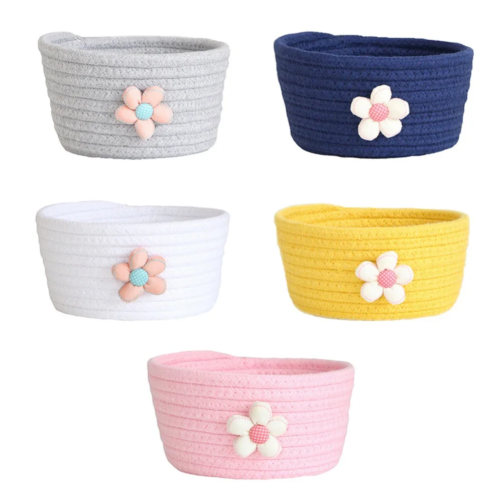 

Kawaii корзина для хранения цветов ручной работы хлопковая Веревка Тканые детские игрушки Настольный органайзер коробка для хранения мелочей...