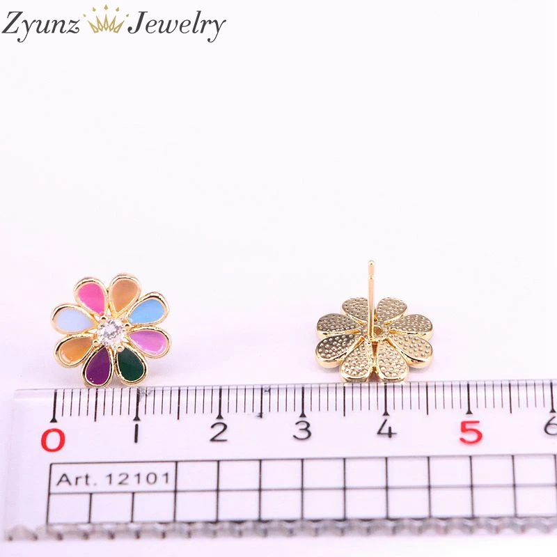 

10Pairs, Trendy Vintage Classic Enamel Flower Stud Earrings Plant CZ Statement Earrings for Women Party Jewelry