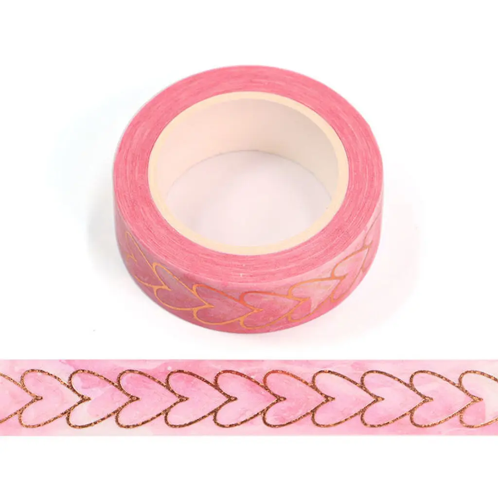 Cinta adhesiva de papel Washi con estampado en caliente, coraz&oacute;n a coraz&oacute;n, para decoraciones-1