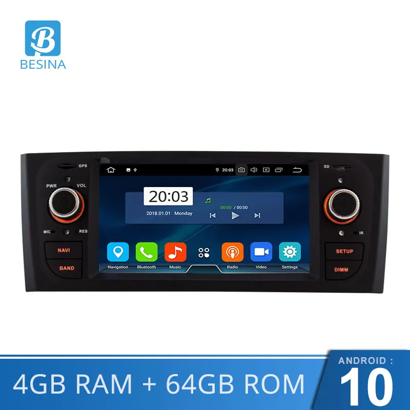 Besina Android 10 автомобильное радио для Fiat Grande Punto Linea 2007 2008 2009 2010 2012 Мультимедиа GPS 4G + 64G стерео 1 Din