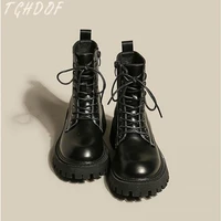 2021 motorcycle womens boots winter soft leather shoes black botas wedges female lace up platforms women white botas mujer