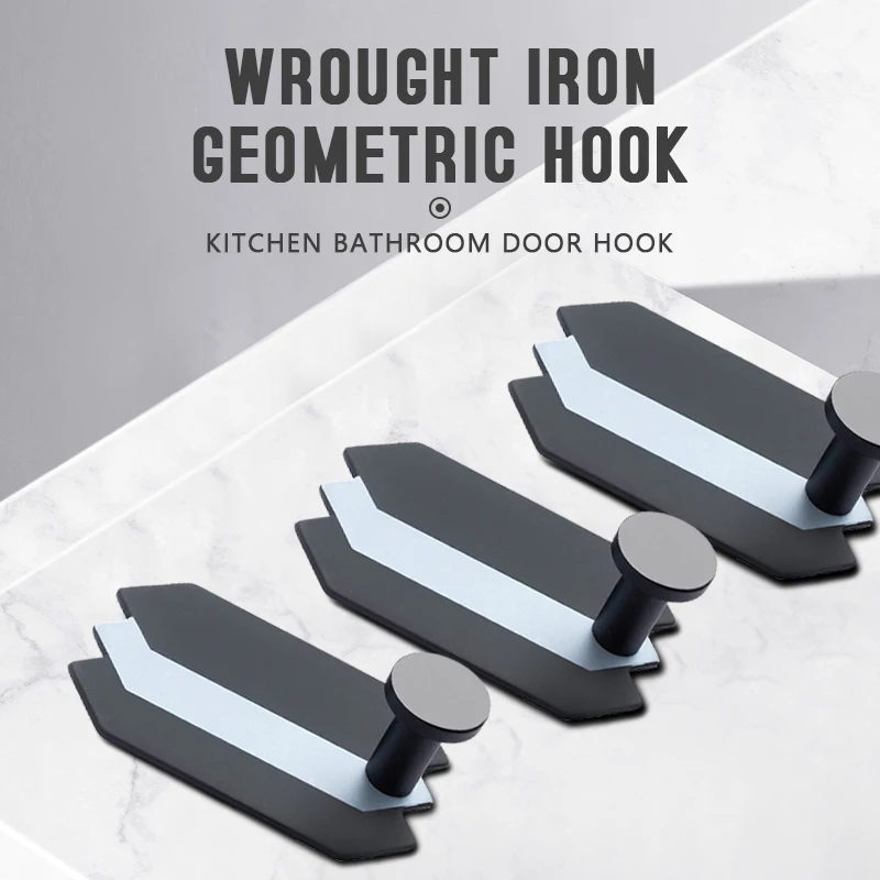 

Nordic style wrought iron geometric hook kitchen and bathroom seamless sticky hook free punch kitchen bathroom door hook
