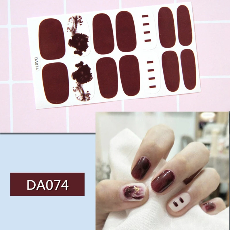 

14tips/лист Красота ногтей наклейки ногтей Обертывания многоцветный DIY Nail Art Наклейки Полная Клей Советы Маникюр полное покрытие для обертыван...