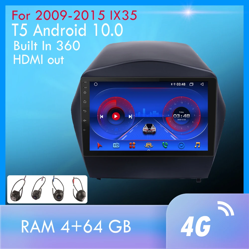 Автомобильный мультимедийный DVD плеер 4 Гб + 64 ГБ Android 10 для 2009 2010 2011 2012 2015 IX35 2din