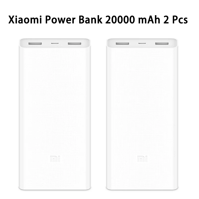 Mi 20000 mAh 2pcs Внешний аккумулятор Xiaomi, 20000 мА/ч, 2C, внешний аккумулятор, портативная зарядка, двойной USB QC3.0Mi, 20000 мА/ч, внешний аккумулятор, зарядное устройство для телефона - Цвет: Mi 20000 mAh 2pcs
