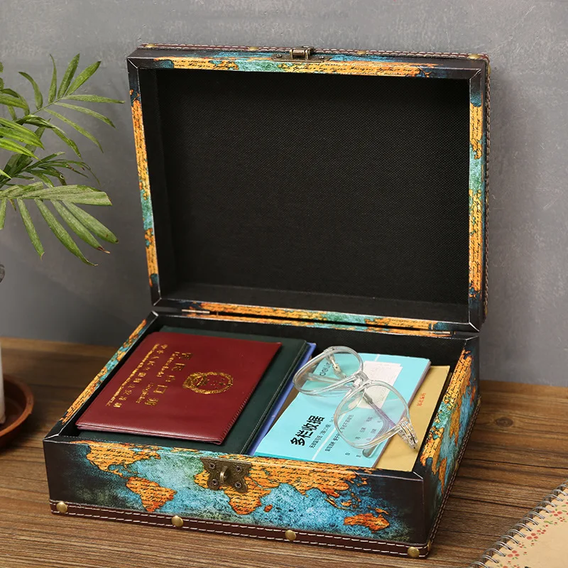 American style Home storage box with lock Retro Leather box holder desktop coffee shop decorate images - 6