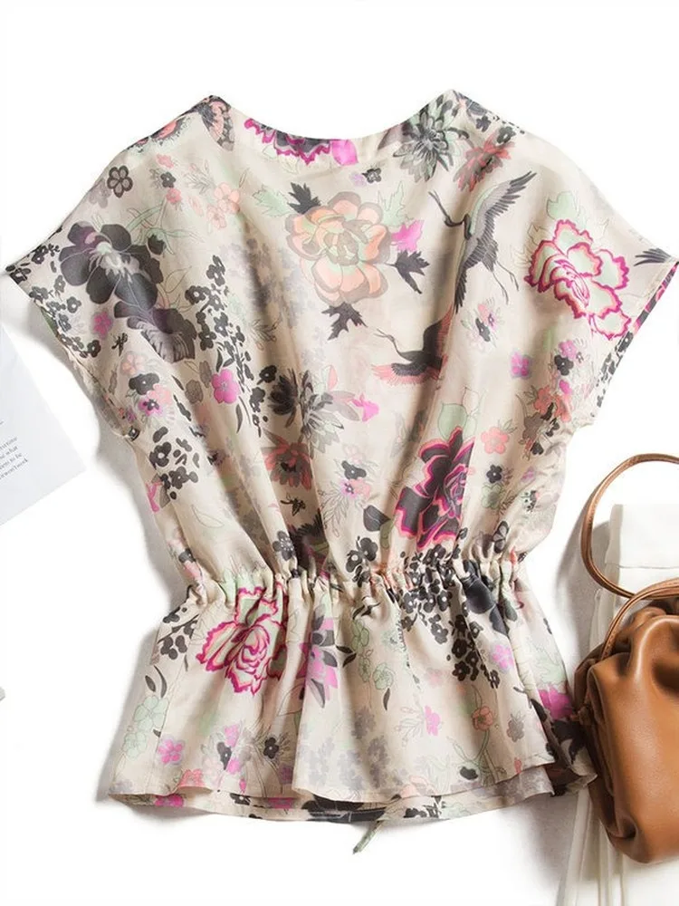 

Printed Silk Shirt Female Loose-fitting Large-size Silk Top Design Sense Small Crowd Shirt Short-sleeved Summer Dress New