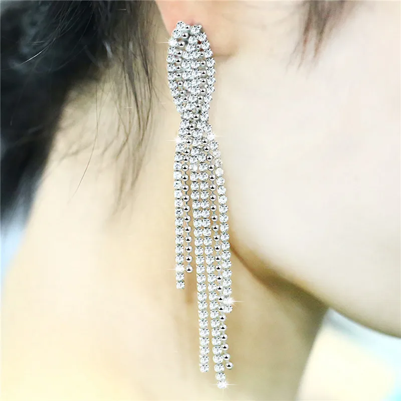 Lancharmed кристалл Длинная кисточка массивные серьги подарок модные с кисточками со