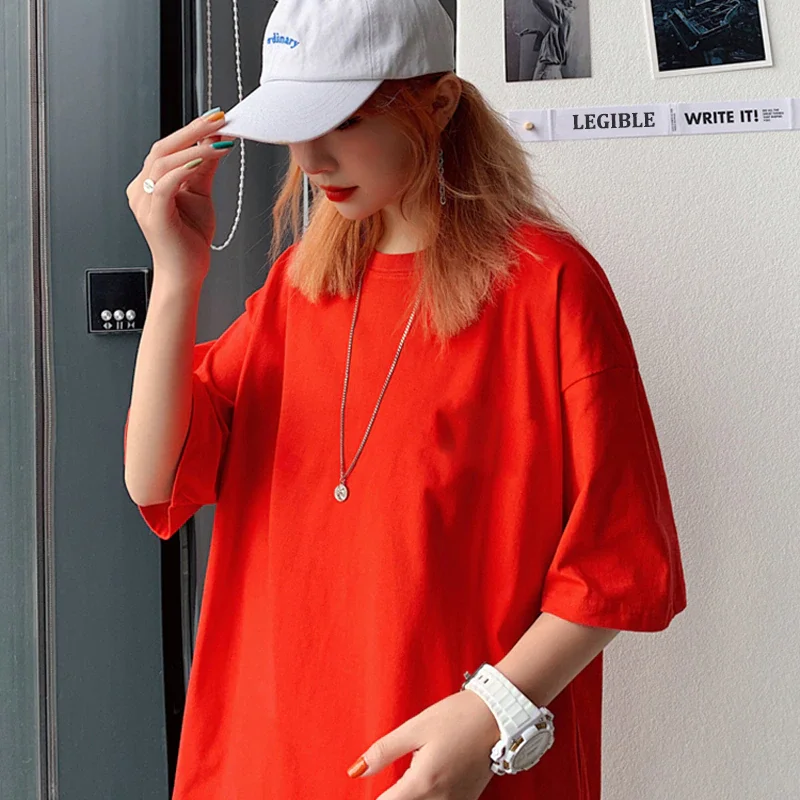 

2021 Summer short sleeve T-Shirt girl Shirt Loose Solid Basic T Shirt Women Casual O-neck Hipster Tshirt Top