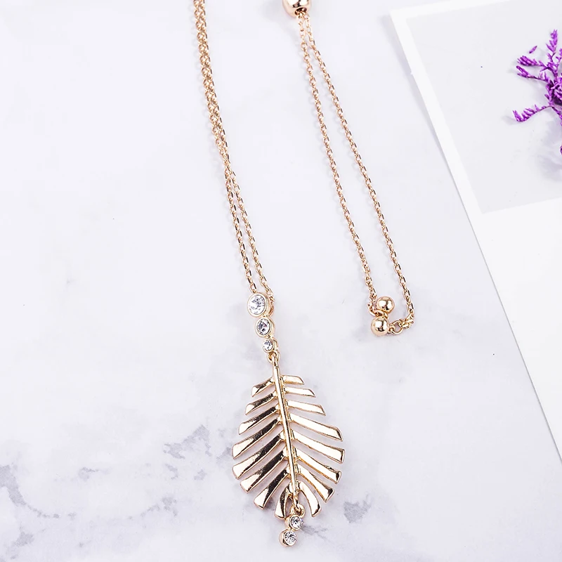 Изысканный Кристалл Золото Цвет кулон в форме листа Цепочки и ожерелья для Для
