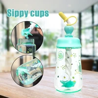stirring straw cup large capacity cute plastic water bottle cartoon print for kids students xh8z