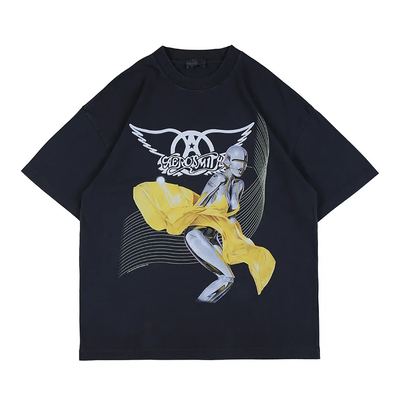 

Fgss new fashion brand kongshanji wings oil painting portrait print wash short sleeve t-shirt men's wear