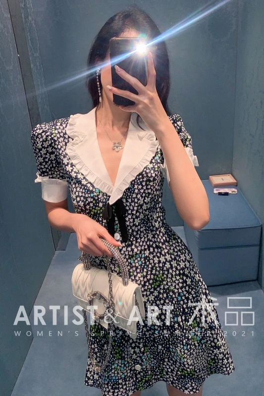 

100% Silk Dresses for Women 2021 Summer Ladies Fashion Elegant Short Sleeve Flower Printed Mini Dress Vestido De Mujer