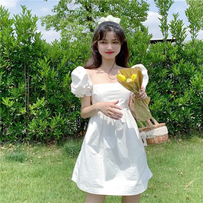 

Summer Sexy Square Collar Puff Sleeve Dress 2021 New