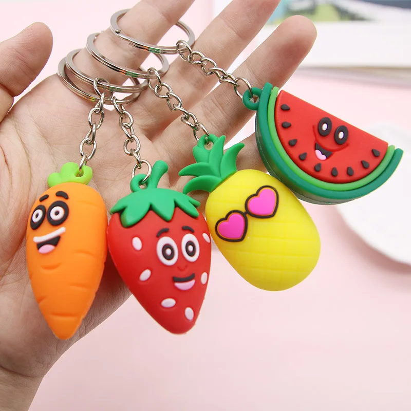 

Cute Cartoon Fruits Keychain Pvc Carrot Strawberry Pineapple Watermelon Keychains Women Bag Pendant Keyring