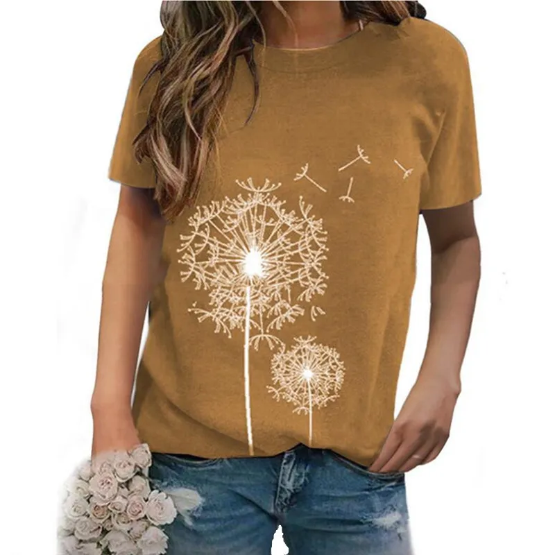 Футболка женская с принтом одуванчиков Повседневная Свободная рубашка коротким
