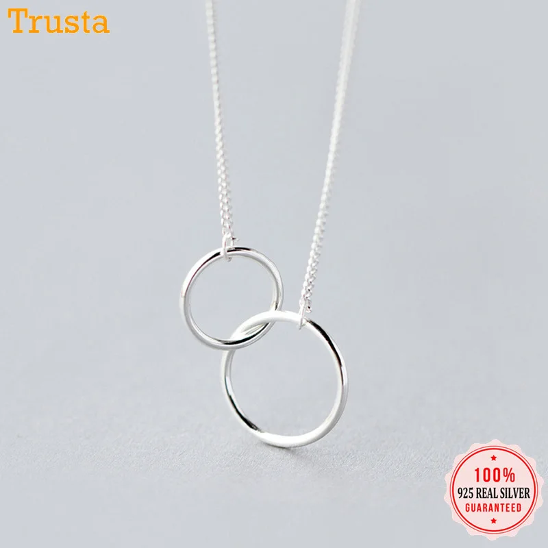 Trustdavis 100% Стерлинговое Серебро 925 пробы двойной полый круглый кулон короткое 42 см