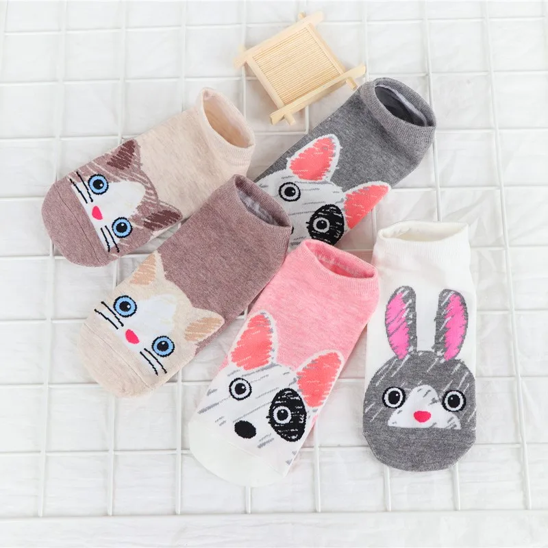 

5 Pairs Funny Women Socks Cotton Sock Slippers Cartoon Dog Rabbit Cat Lovely Gift Socks Calcetines de dibujos animados