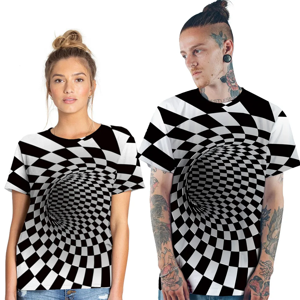 

Black White Paisley Digital Printing Mens and Womens Short-sleeved Tops Tshirt Couple Outfit Donsignet