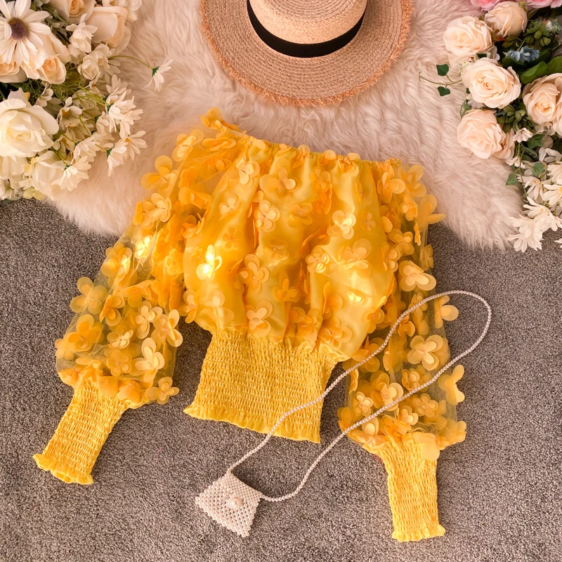 Женская шифоновая блузка Woherb привлекательная прозрачная с объемным цветочным