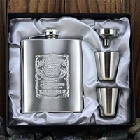 7oz hip flask with funnel drinkware whisky pocket screw cap wine pot whiskey liquor stainless steel flagon bottle set men gift