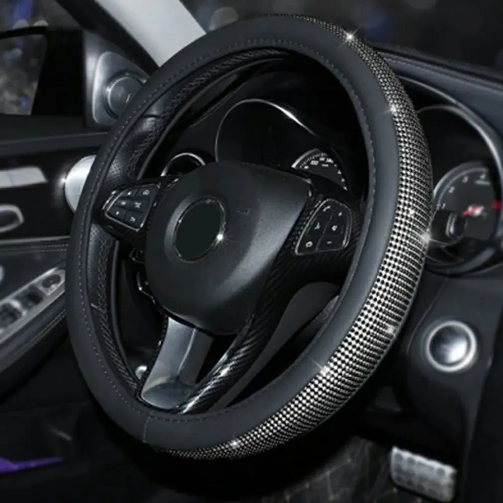 

Dropshipping Car Interior Rhinestone Diamond Car Steering Wheel Set With Drill Car Handle Set Cute Steering Wheel Cover
