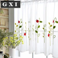 bay window kids study flax half curtain fabrics embroidered red ladybug curtains for door window partition kitchen drape wp121 3