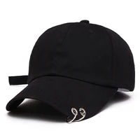 new mens womens black color adjustable casual baseball cap metal rings plain hat cotton blend fashion adjustable caps