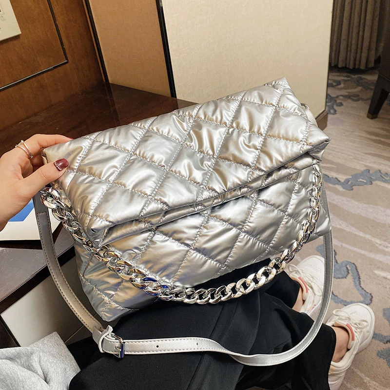 

High Quality Women Down Space Cotton Shoulder Tote Bags Designer Chain Ladies Handbag Luxury Female Large Capacity Crossbody Bag