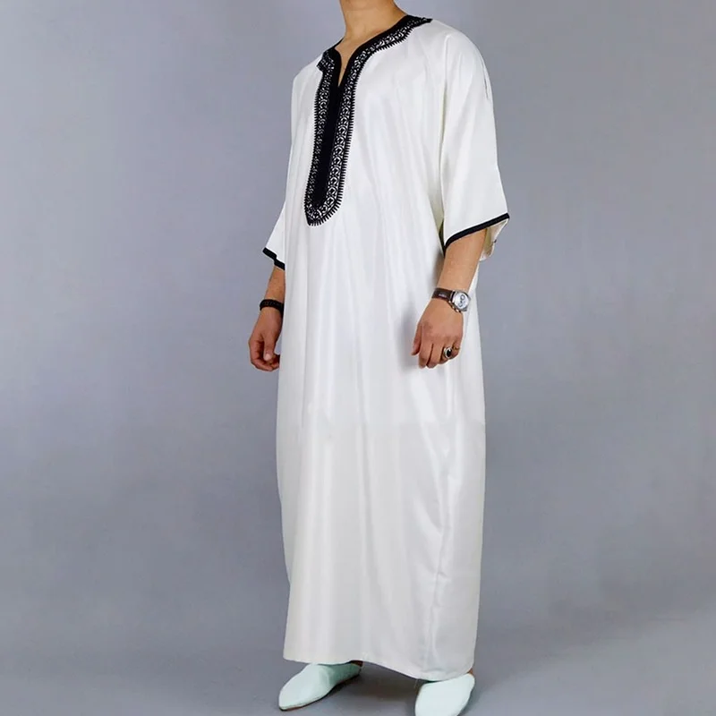 Saudi Arab Abaya Islamic Clothing Men Long Robe Kaftan Muslim Clothing For Men Pakistan Pray Plus Size Summer White Jubba Thobe