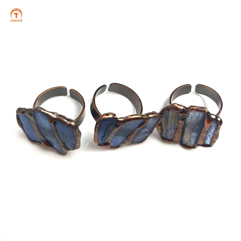 Gem Blue Kyanite Quartz Open Adjustable Ring Natural Clear Crystal Flat Handmade Charms For Women Gifts Jewelry Healing Stone