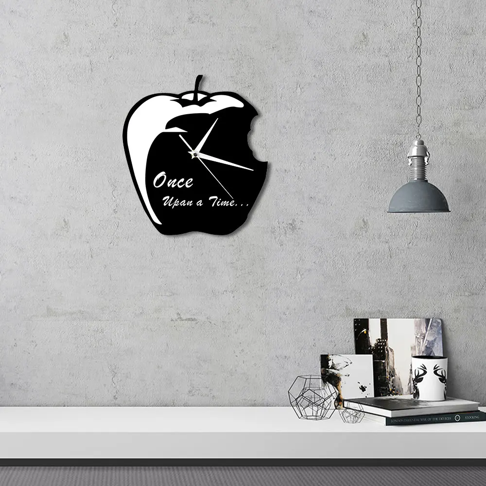 Once Upon A Time Fairytale Bitten Apple Shape Clock Black and White Modern Wall Silent Quartz Home Decor | Дом и сад